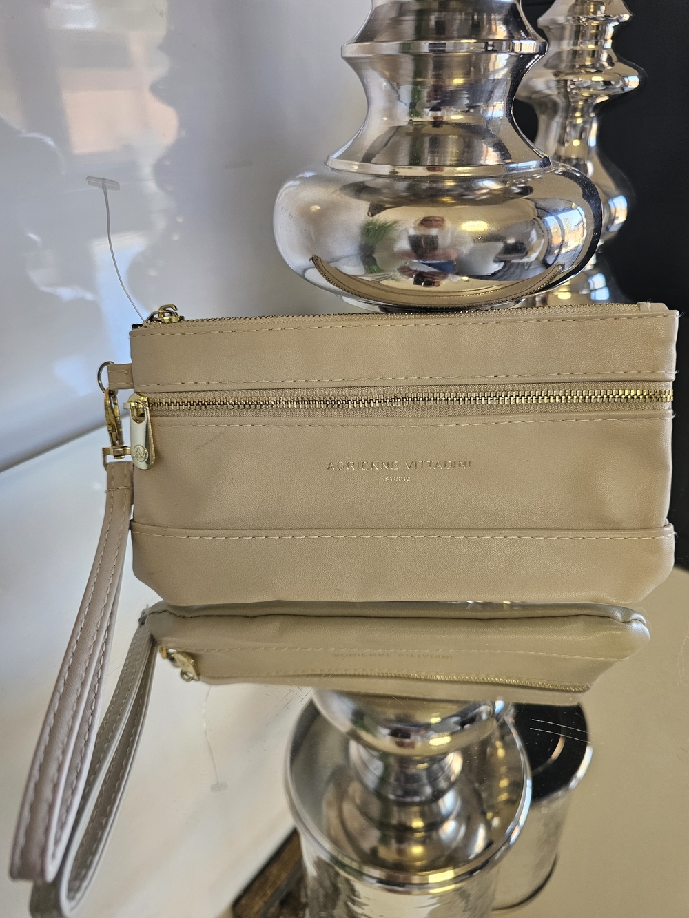 Adrienne Vittadini Beige Leather Wristlet Clutch